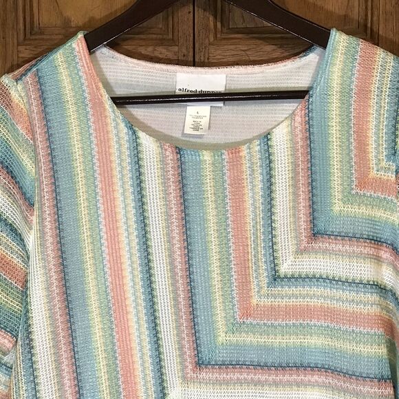 Alfred Dunner Pastel Lined Mesh Top Women's L Short Sleeve Scoop Neck Blouse - Picture 2 of 8